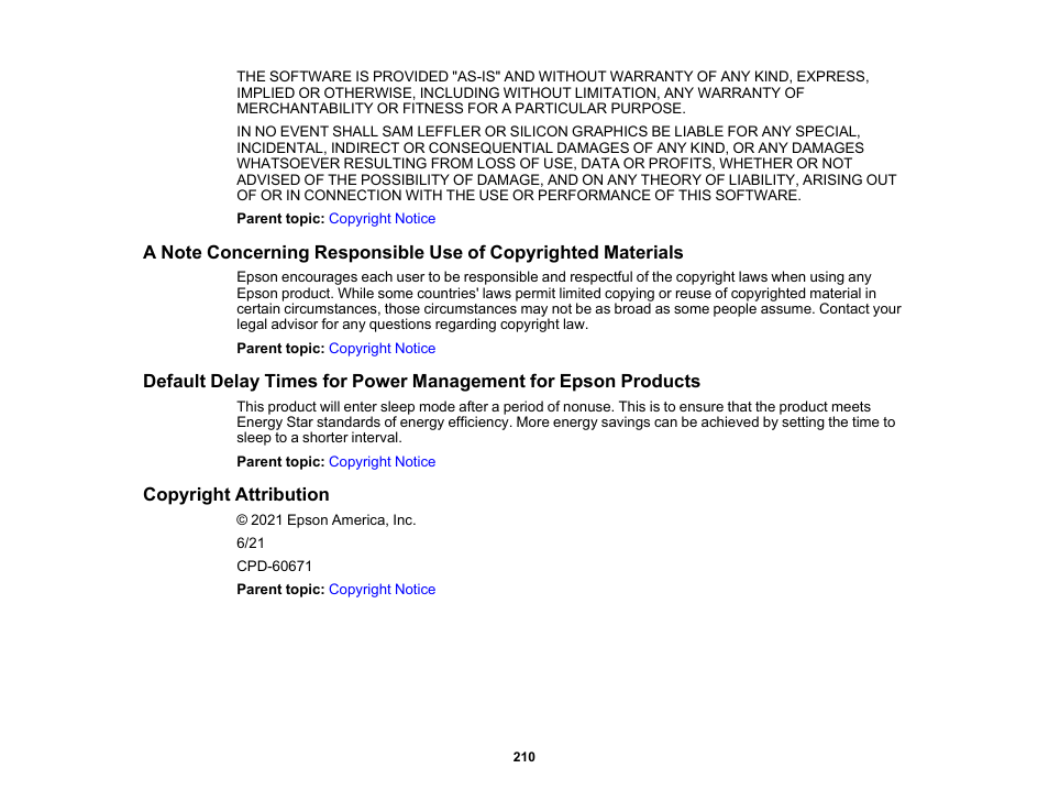 Copyright attribution | Epson Workforce Pro WF-7310 Wireless Printer User Manual | Page 210 / 210