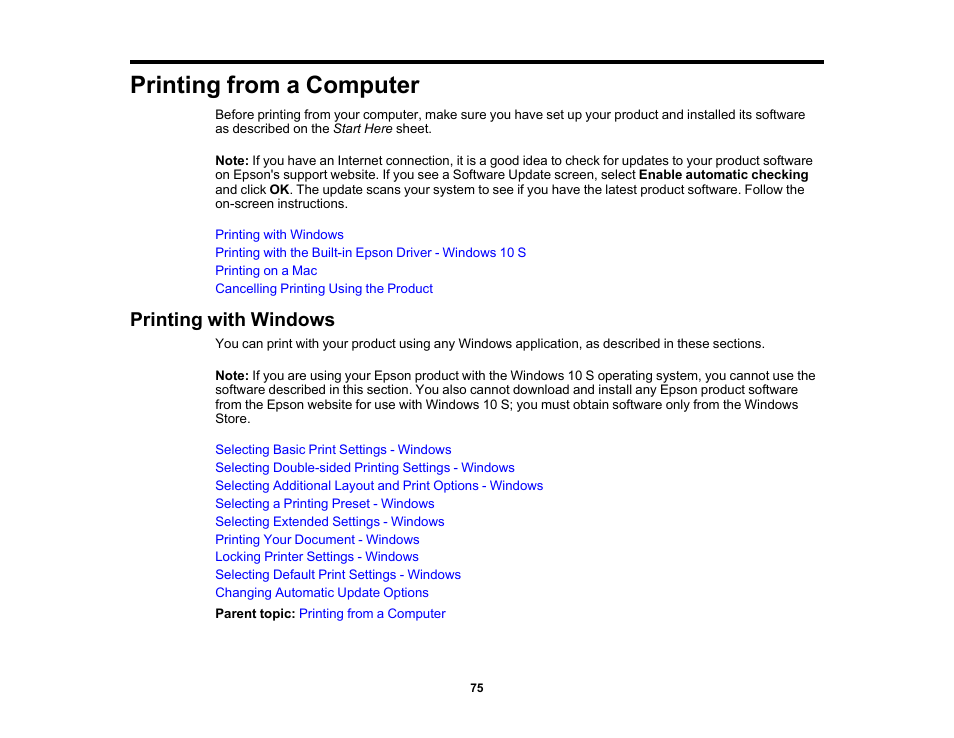 Printing from a computer, Printing with windows | Epson Workforce Pro WF-7310 Wireless Printer User Manual | Page 75 / 210