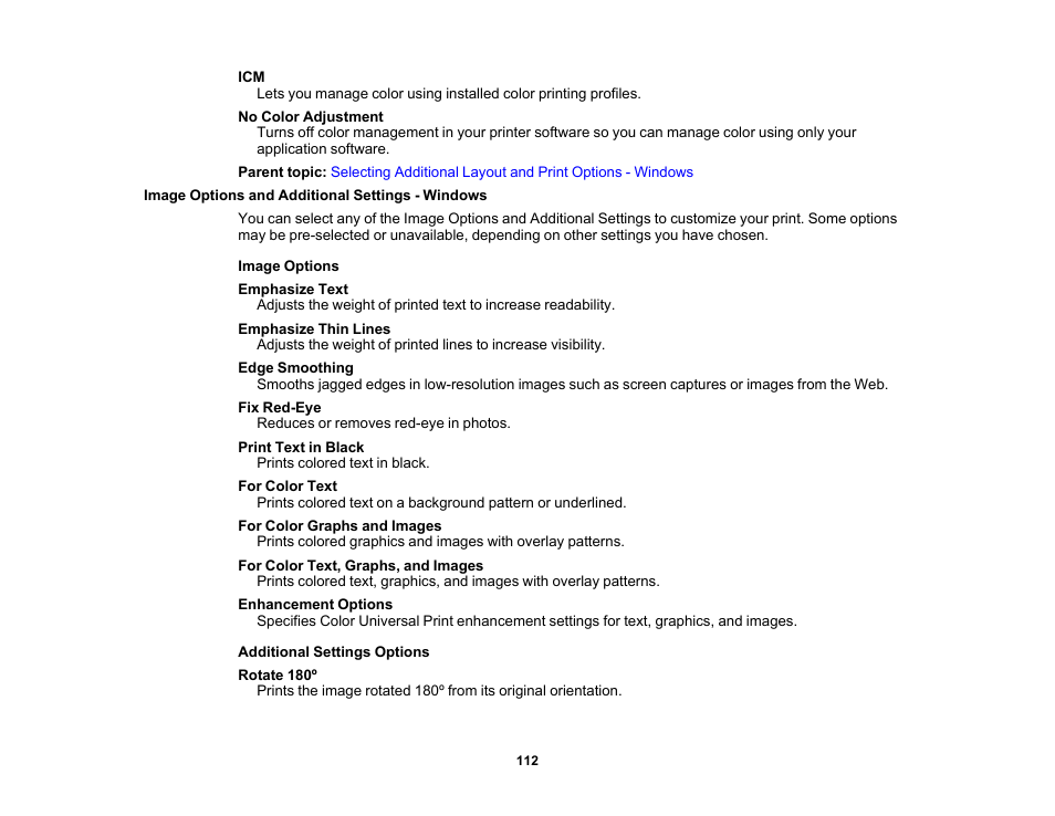 Image options and additional settings - windows | Epson Expression Photo XP-8700 Wireless All-in One Color Printer User Manual | Page 112 / 350