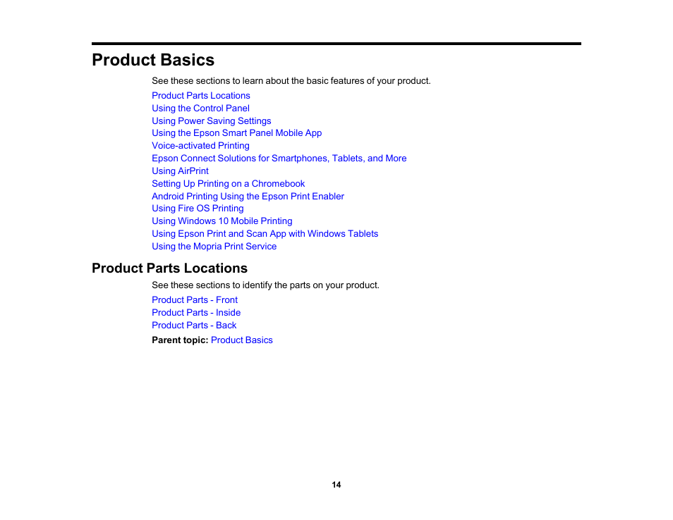 Product basics, Product parts locations | Epson Expression Photo XP-8700 Wireless All-in One Color Printer User Manual | Page 14 / 350