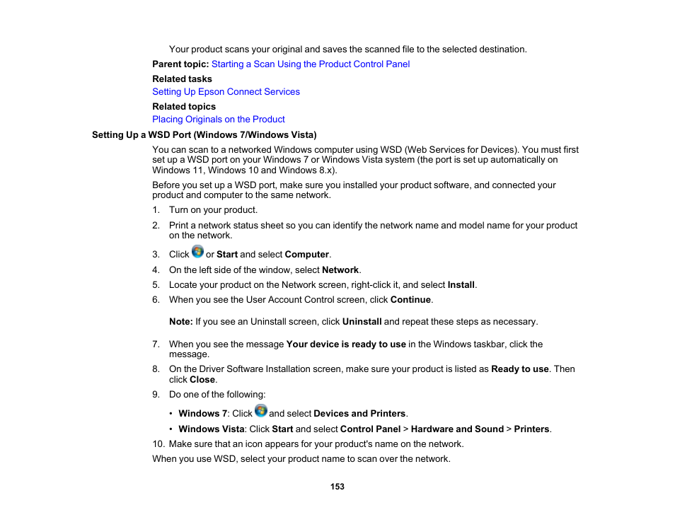 Setting up a wsd port (windows 7/windows vista) | Epson Expression Photo XP-8700 Wireless All-in One Color Printer User Manual | Page 153 / 350