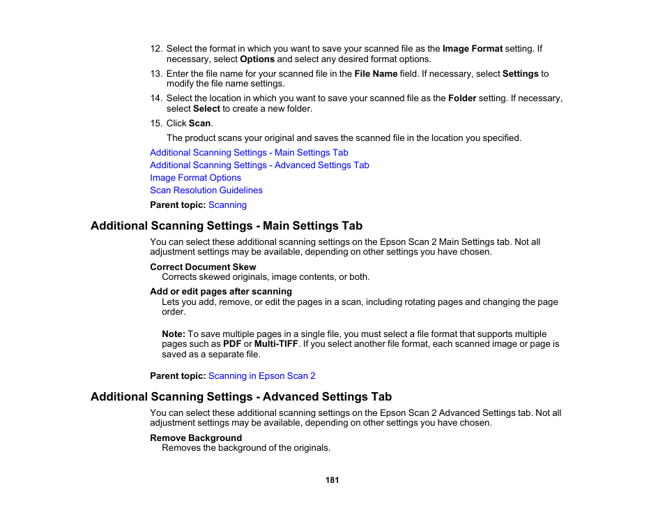 Additional scanning settings - main settings tab | Epson Expression Photo XP-8700 Wireless All-in One Color Printer User Manual | Page 181 / 350