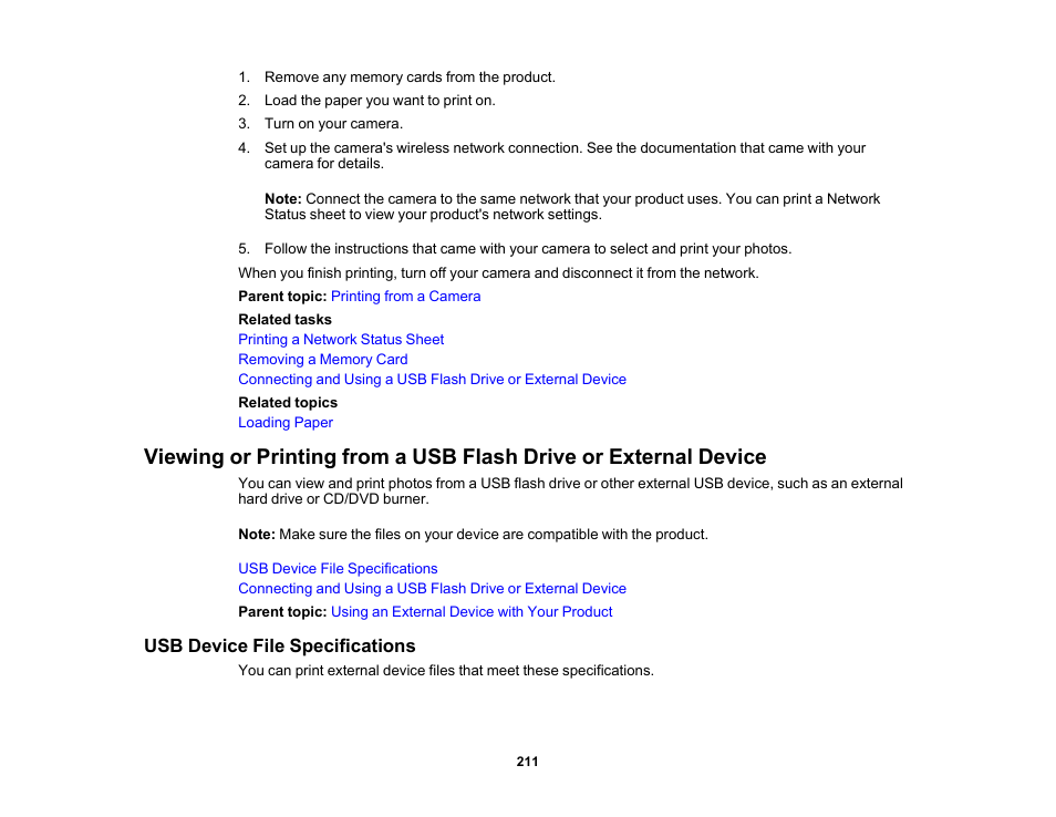 Usb device file specifications | Epson Expression Photo XP-8700 Wireless All-in One Color Printer User Manual | Page 211 / 350