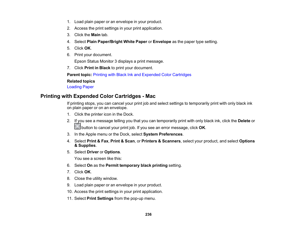 Printing with expended color cartridges - mac | Epson Expression Photo XP-8700 Wireless All-in One Color Printer User Manual | Page 236 / 350