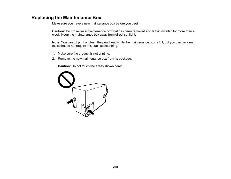 Replacing the maintenance box | Epson Expression Photo XP-8700 Wireless All-in One Color Printer User Manual | Page 238 / 350