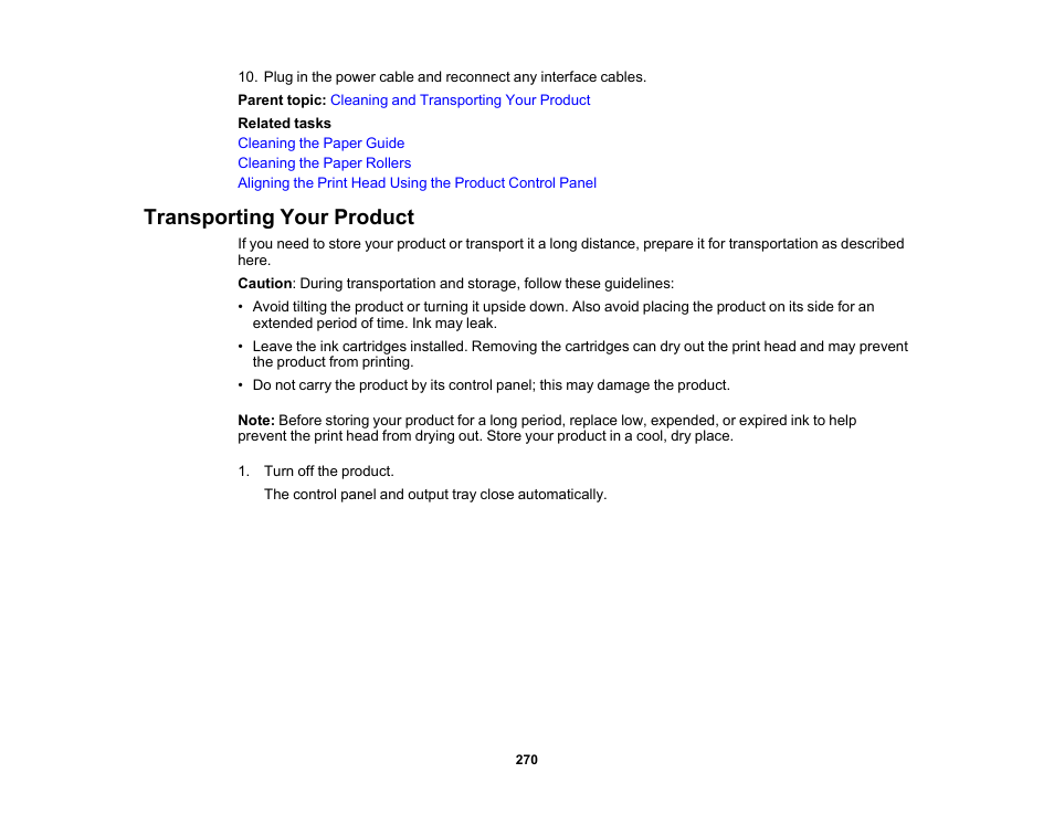 Transporting your product | Epson Expression Photo XP-8700 Wireless All-in One Color Printer User Manual | Page 270 / 350