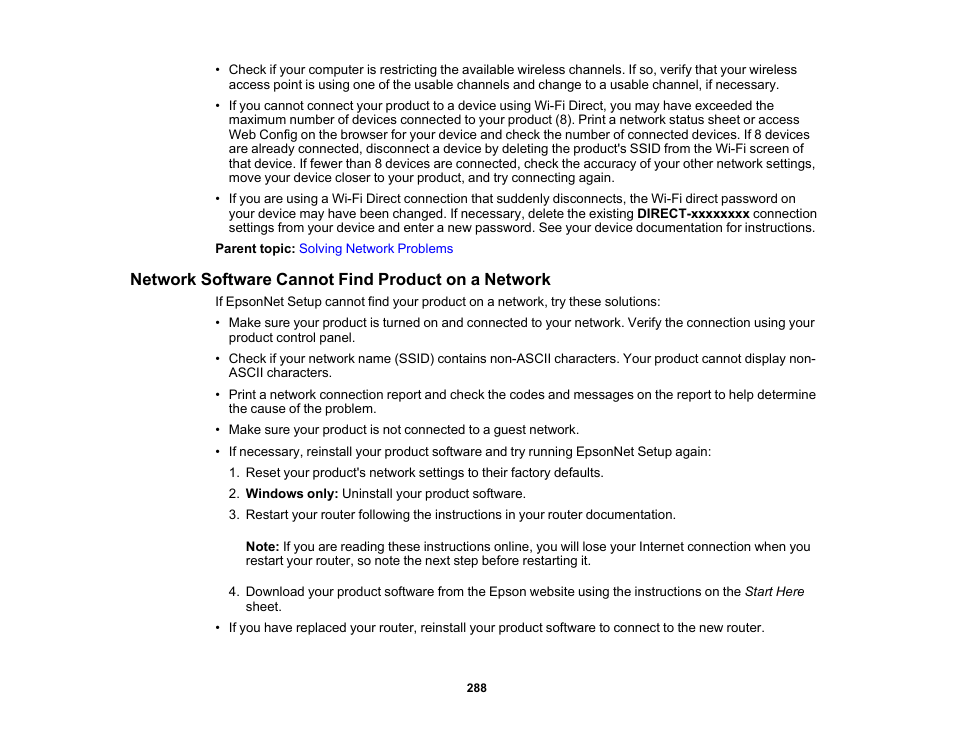 Network software cannot find product on a network | Epson Expression Photo XP-8700 Wireless All-in One Color Printer User Manual | Page 288 / 350