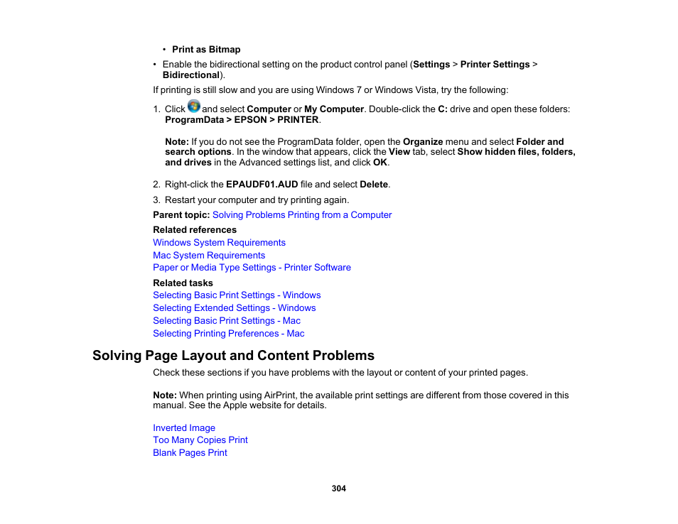 Solving page layout and content problems | Epson Expression Photo XP-8700 Wireless All-in One Color Printer User Manual | Page 304 / 350