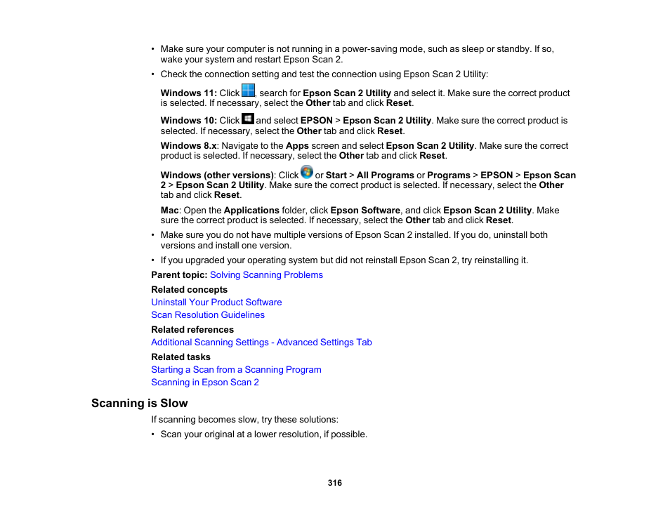 Scanning is slow | Epson Expression Photo XP-8700 Wireless All-in One Color Printer User Manual | Page 316 / 350