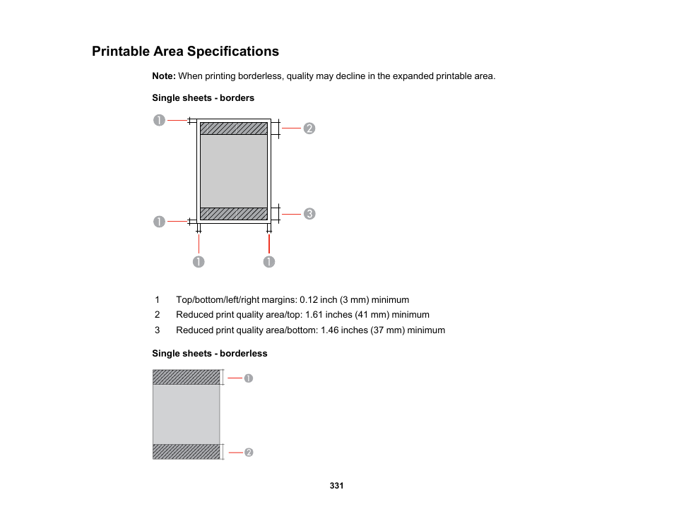 Printable area specifications | Epson Expression Photo XP-8700 Wireless All-in One Color Printer User Manual | Page 331 / 350