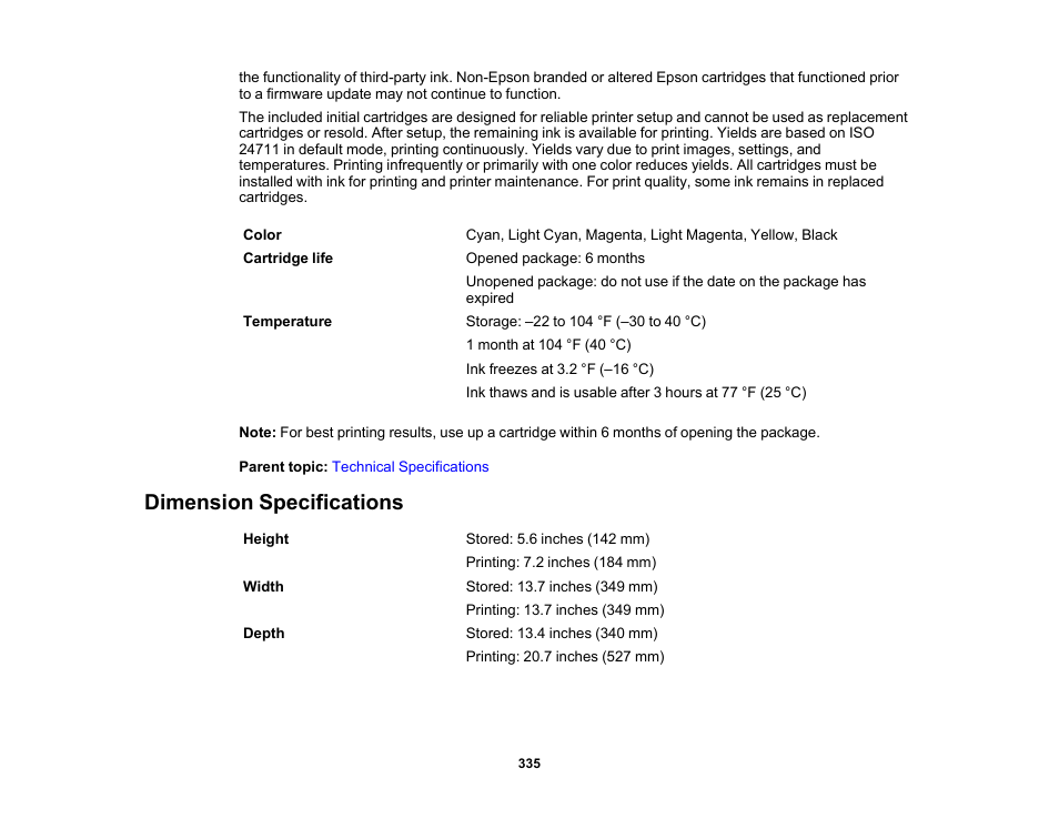 Dimension specifications | Epson Expression Photo XP-8700 Wireless All-in One Color Printer User Manual | Page 335 / 350