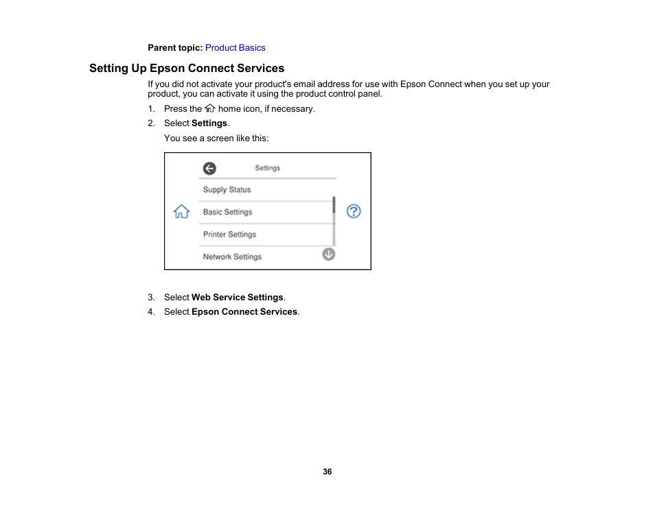 Setting up epson connect services | Epson Expression Photo XP-8700 Wireless All-in One Color Printer User Manual | Page 36 / 350