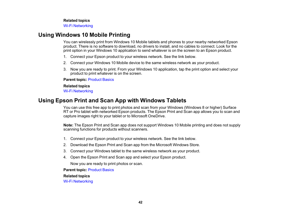 Using windows 10 mobile printing | Epson Expression Photo XP-8700 Wireless All-in One Color Printer User Manual | Page 42 / 350
