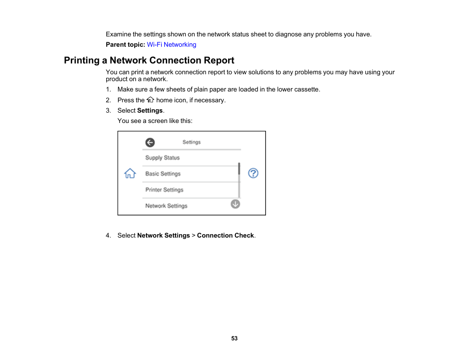 Printing a network connection report | Epson Expression Photo XP-8700 Wireless All-in One Color Printer User Manual | Page 53 / 350