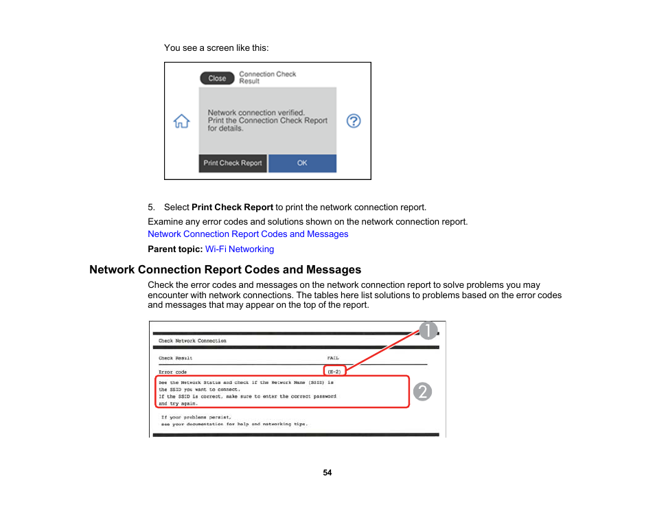 Network connection report codes and messages | Epson Expression Photo XP-8700 Wireless All-in One Color Printer User Manual | Page 54 / 350