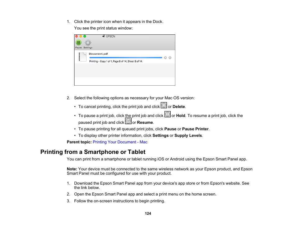 Printing from a smartphone or tablet | Epson WorkForce Pro WF-C4310 Wireless Color Printer User Manual | Page 124 / 209