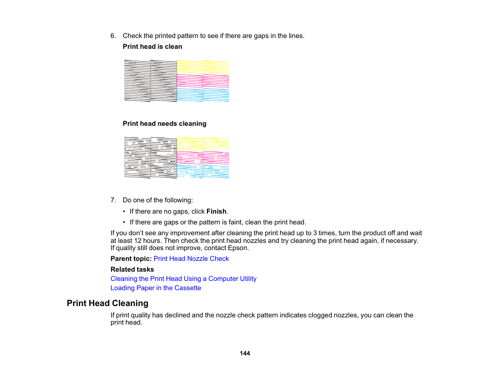 Print head cleaning | Epson WorkForce Pro WF-C4310 Wireless Color Printer User Manual | Page 144 / 209