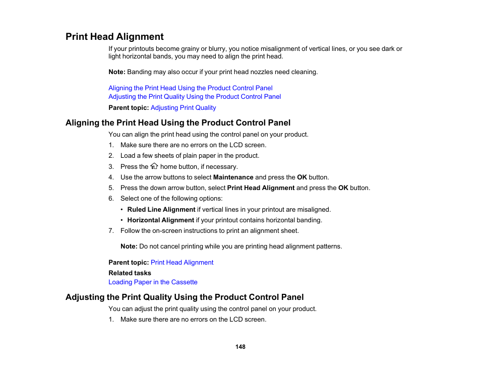 Print head alignment | Epson WorkForce Pro WF-C4310 Wireless Color Printer User Manual | Page 148 / 209