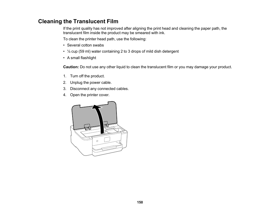 Cleaning the translucent film | Epson WorkForce Pro WF-C4310 Wireless Color Printer User Manual | Page 150 / 209