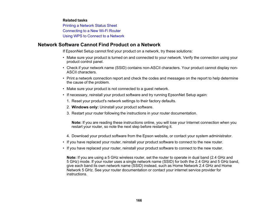 Network software cannot find product on a network | Epson WorkForce Pro WF-C4310 Wireless Color Printer User Manual | Page 166 / 209