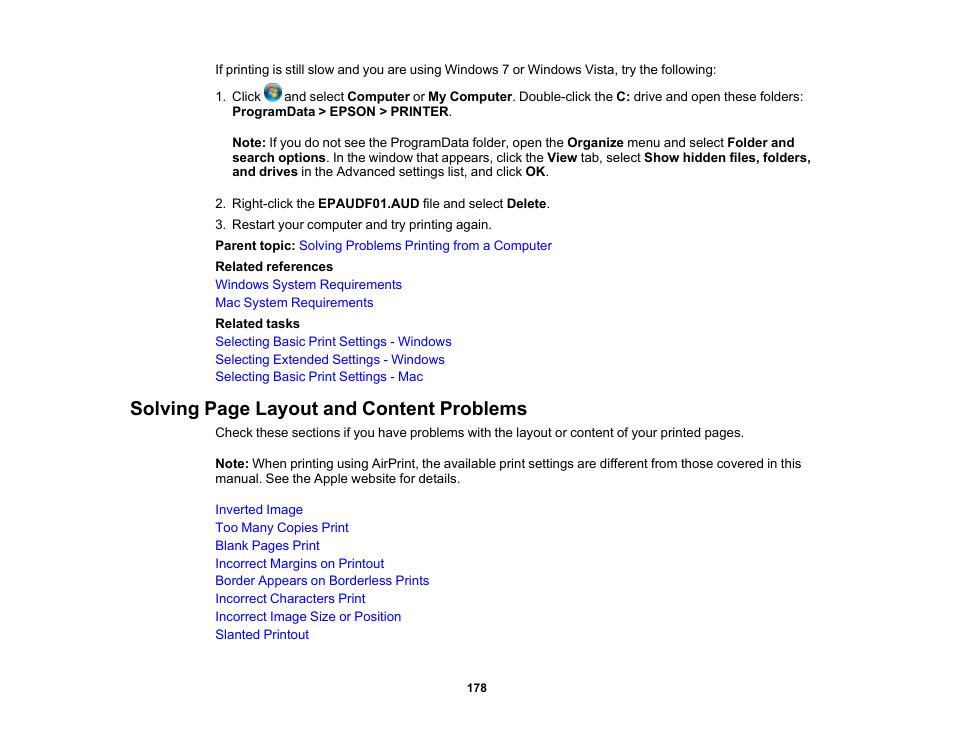 Solving page layout and content problems | Epson WorkForce Pro WF-C4310 Wireless Color Printer User Manual | Page 178 / 209