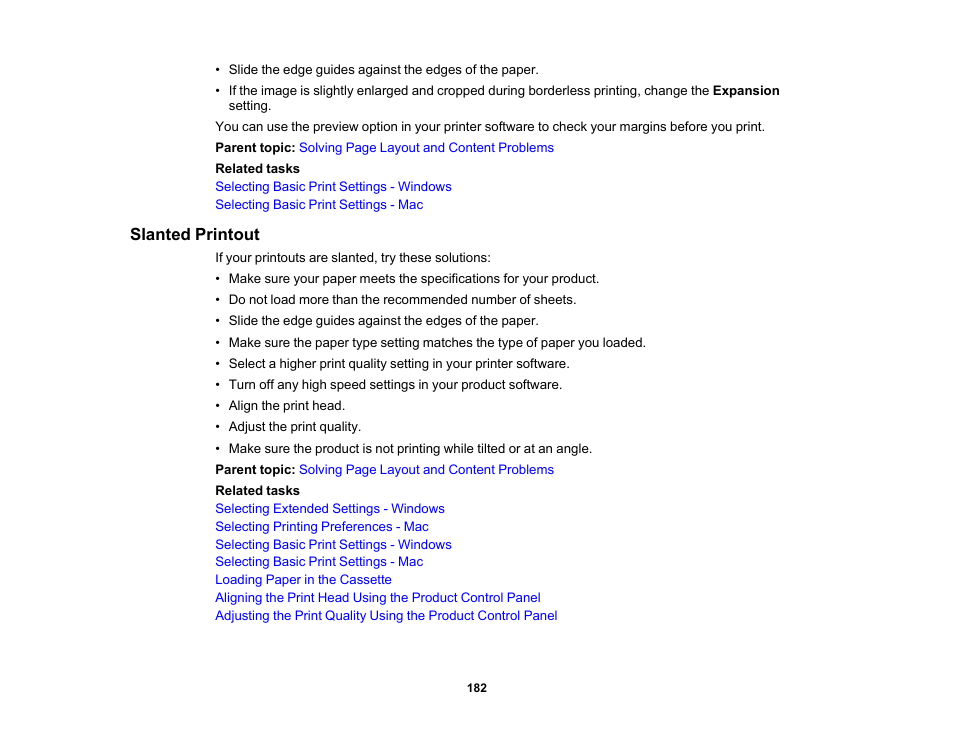 Slanted printout | Epson WorkForce Pro WF-C4310 Wireless Color Printer User Manual | Page 182 / 209