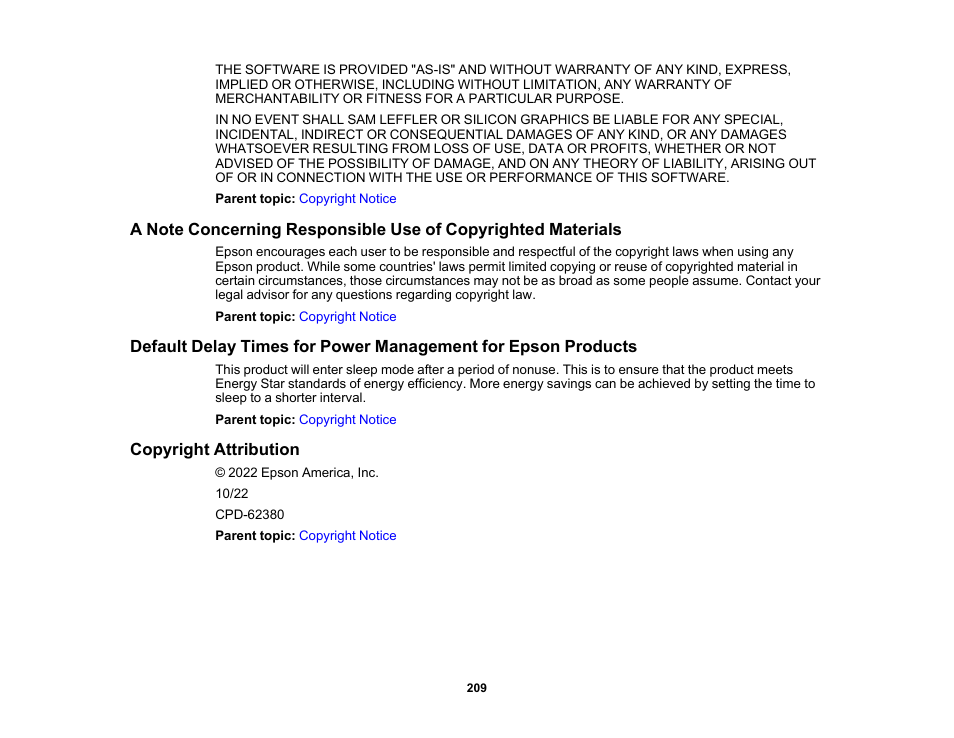 Copyright attribution | Epson WorkForce Pro WF-C4310 Wireless Color Printer User Manual | Page 209 / 209