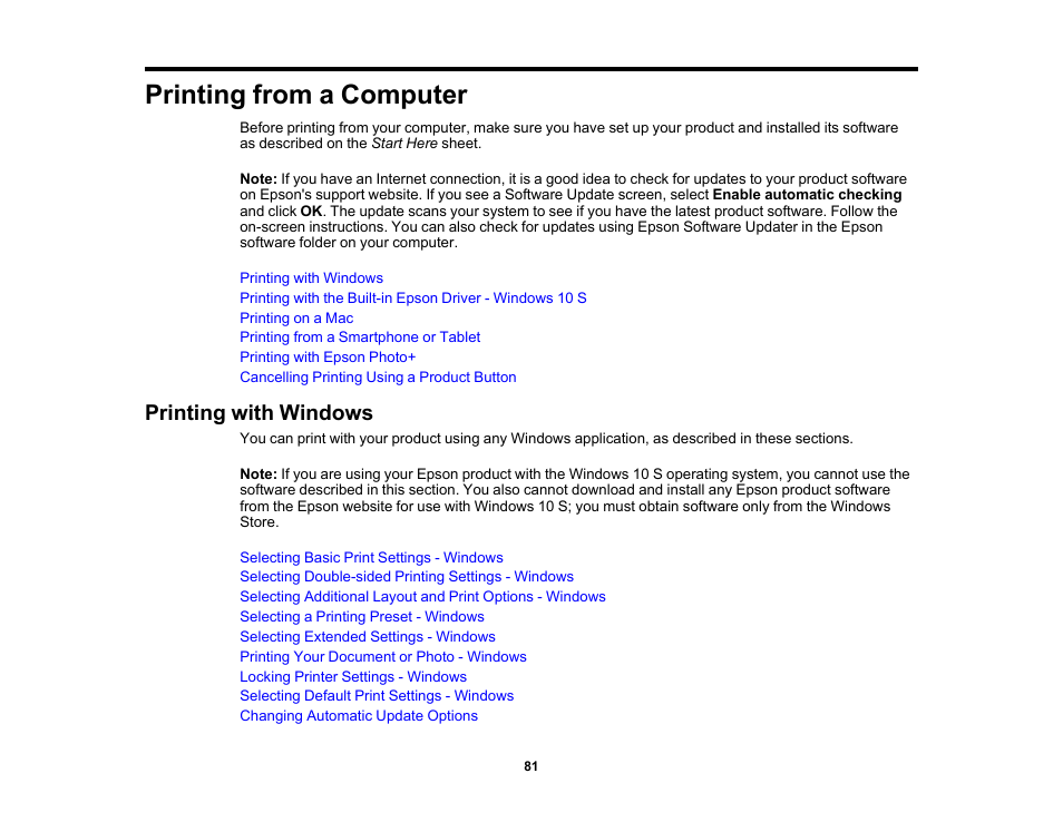 Printing from a computer, Printing with windows | Epson WorkForce Pro WF-C4310 Wireless Color Printer User Manual | Page 81 / 209