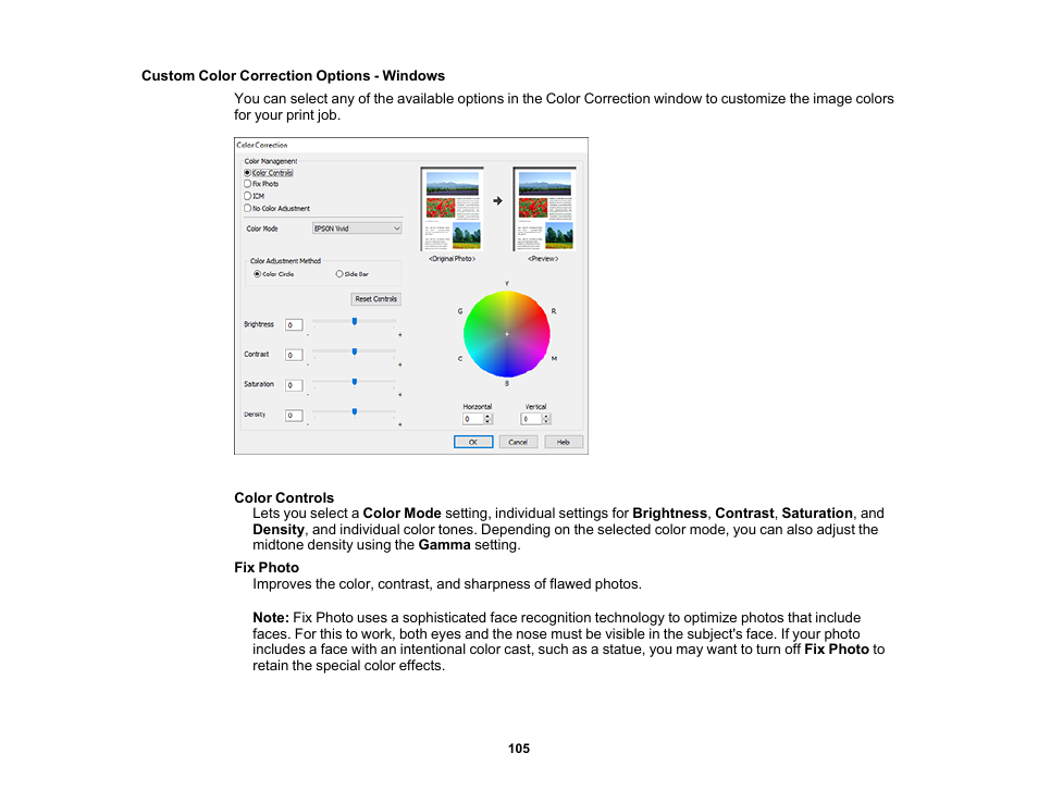 Custom color correction options - windows | Epson Expression Premium XP-7100 Small-In-One Inkjet Printer User Manual | Page 105 / 340