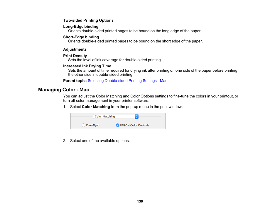 Managing color - mac | Epson Expression Premium XP-7100 Small-In-One Inkjet Printer User Manual | Page 130 / 340