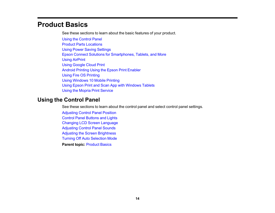 Product basics, Using the control panel | Epson Expression Premium XP-7100 Small-In-One Inkjet Printer User Manual | Page 14 / 340