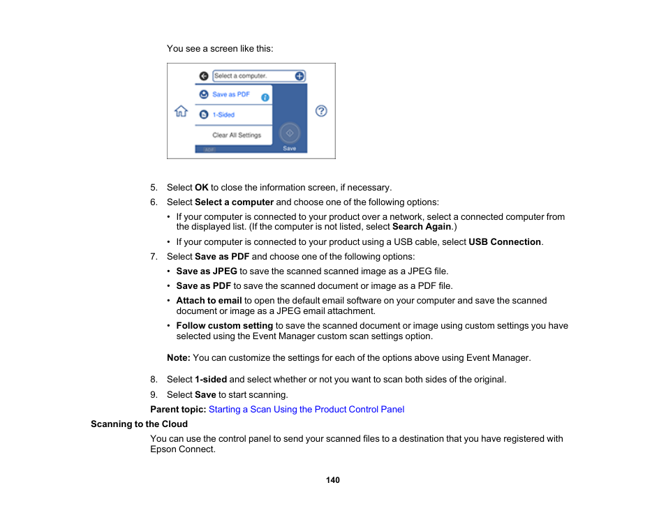 Scanning to the cloud | Epson Expression Premium XP-7100 Small-In-One Inkjet Printer User Manual | Page 140 / 340