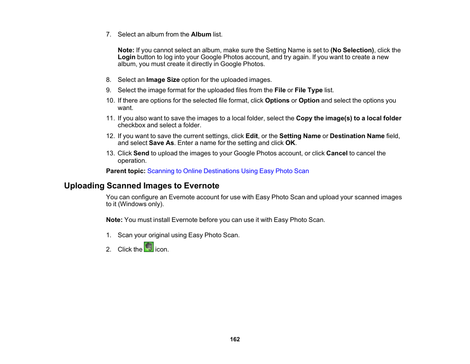 Uploading scanned images to evernote | Epson Expression Premium XP-7100 Small-In-One Inkjet Printer User Manual | Page 162 / 340