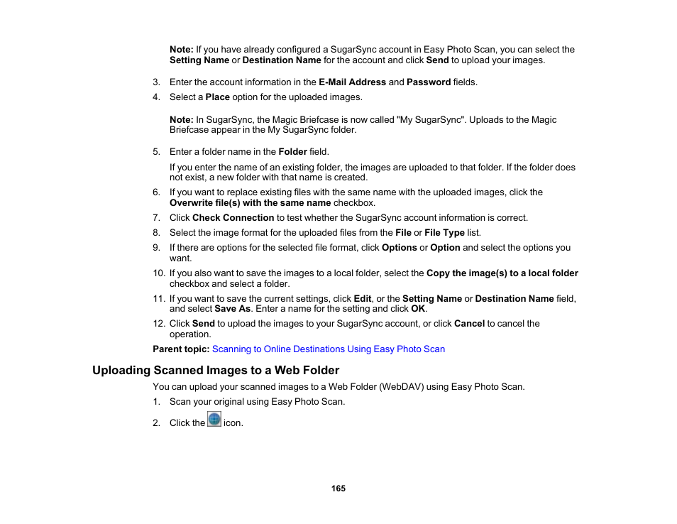 Uploading scanned images to a web folder | Epson Expression Premium XP-7100 Small-In-One Inkjet Printer User Manual | Page 165 / 340