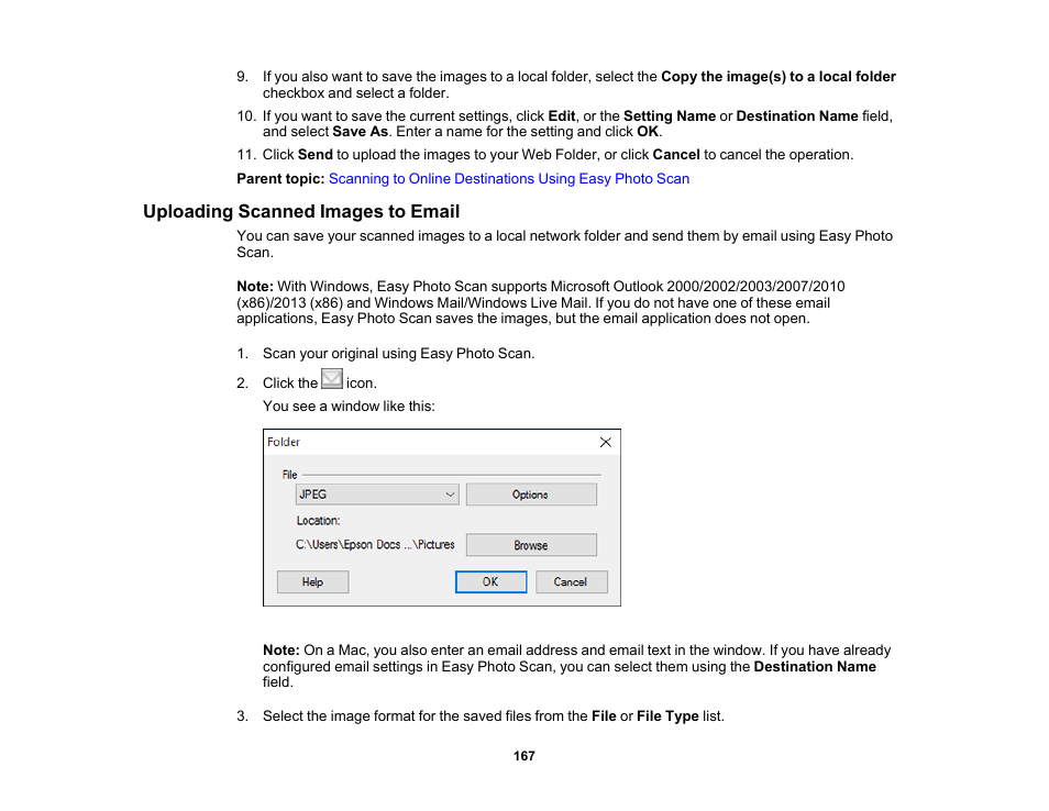 Uploading scanned images to email | Epson Expression Premium XP-7100 Small-In-One Inkjet Printer User Manual | Page 167 / 340