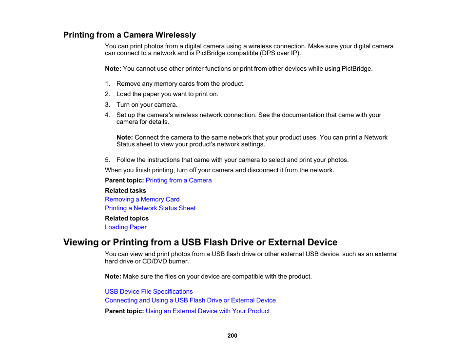 Printing from a camera wirelessly | Epson Expression Premium XP-7100 Small-In-One Inkjet Printer User Manual | Page 200 / 340