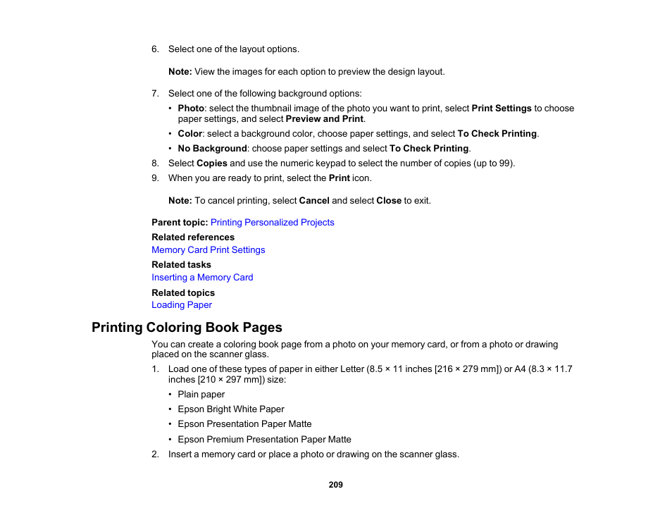 Printing coloring book pages | Epson Expression Premium XP-7100 Small-In-One Inkjet Printer User Manual | Page 209 / 340