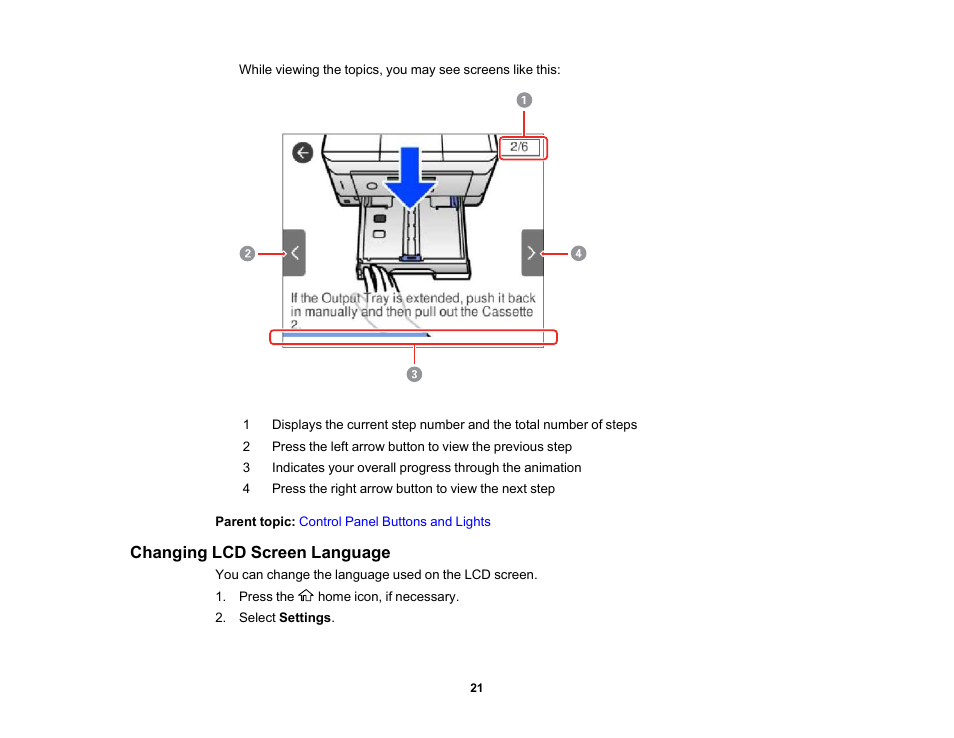 Changing lcd screen language | Epson Expression Premium XP-7100 Small-In-One Inkjet Printer User Manual | Page 21 / 340