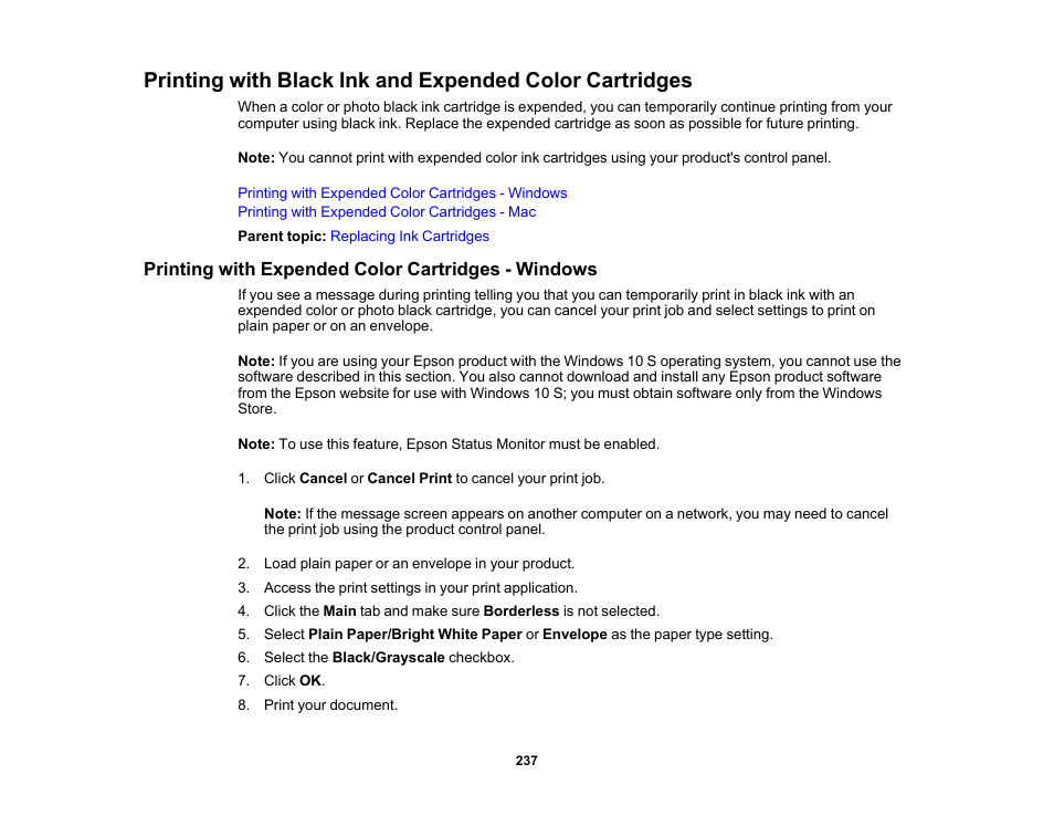 Printing with expended color cartridges - windows | Epson Expression Premium XP-7100 Small-In-One Inkjet Printer User Manual | Page 237 / 340