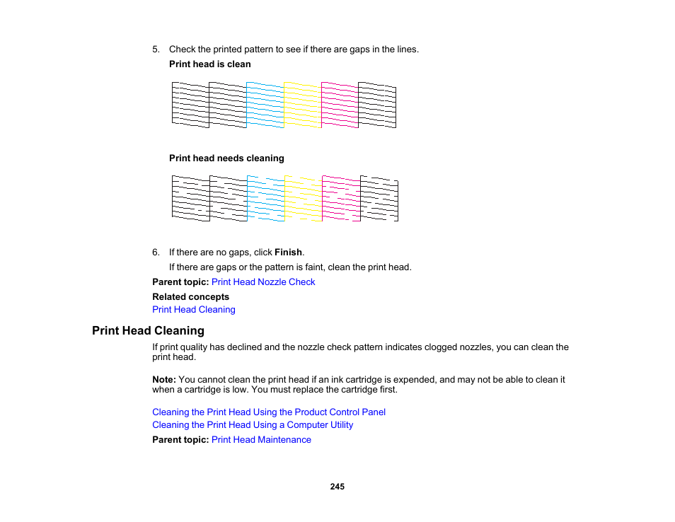 Print head cleaning | Epson Expression Premium XP-7100 Small-In-One Inkjet Printer User Manual | Page 245 / 340
