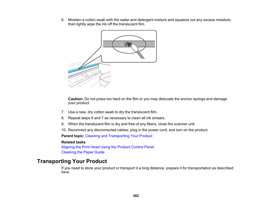 Transporting your product | Epson Expression Premium XP-7100 Small-In-One Inkjet Printer User Manual | Page 262 / 340