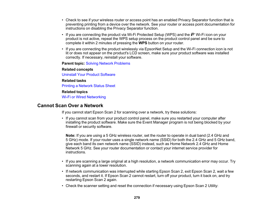 Cannot scan over a network | Epson Expression Premium XP-7100 Small-In-One Inkjet Printer User Manual | Page 279 / 340