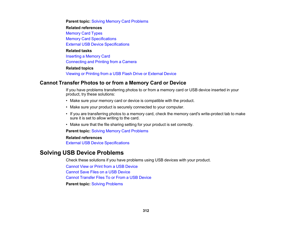 Solving usb device problems | Epson Expression Premium XP-7100 Small-In-One Inkjet Printer User Manual | Page 312 / 340