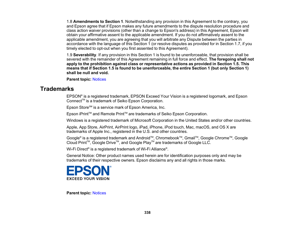 Trademarks | Epson Expression Premium XP-7100 Small-In-One Inkjet Printer User Manual | Page 338 / 340