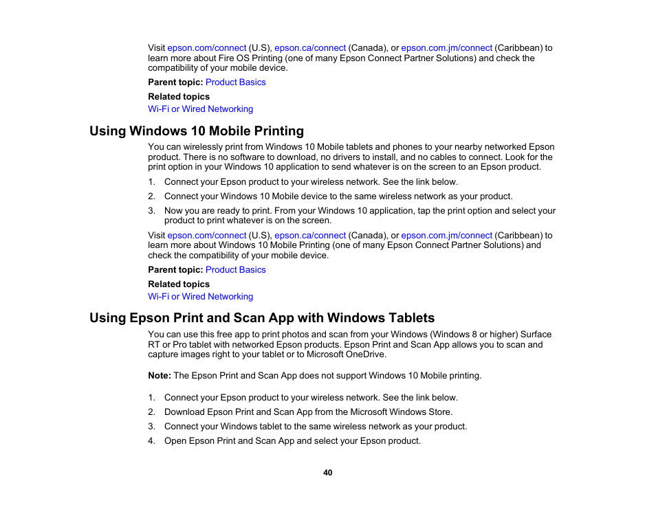 Using windows 10 mobile printing | Epson Expression Premium XP-7100 Small-In-One Inkjet Printer User Manual | Page 40 / 340