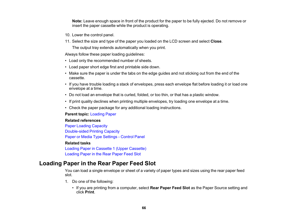 Loading paper in the rear paper feed slot | Epson Expression Premium XP-7100 Small-In-One Inkjet Printer User Manual | Page 66 / 340