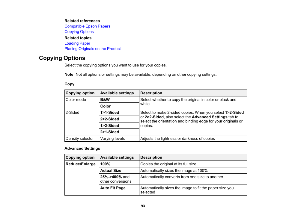 Copying options | Epson Expression Premium XP-7100 Small-In-One Inkjet Printer User Manual | Page 93 / 340