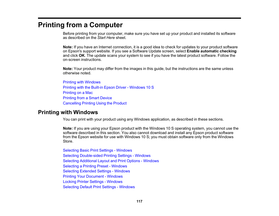 Printing from a computer, Printing with windows | Epson WorkForce Pro WF-7820 All-in-One Inkjet Printer User Manual | Page 117 / 393