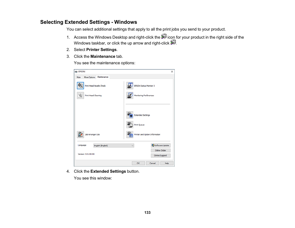 Selecting extended settings - windows | Epson WorkForce Pro WF-7820 All-in-One Inkjet Printer User Manual | Page 133 / 393
