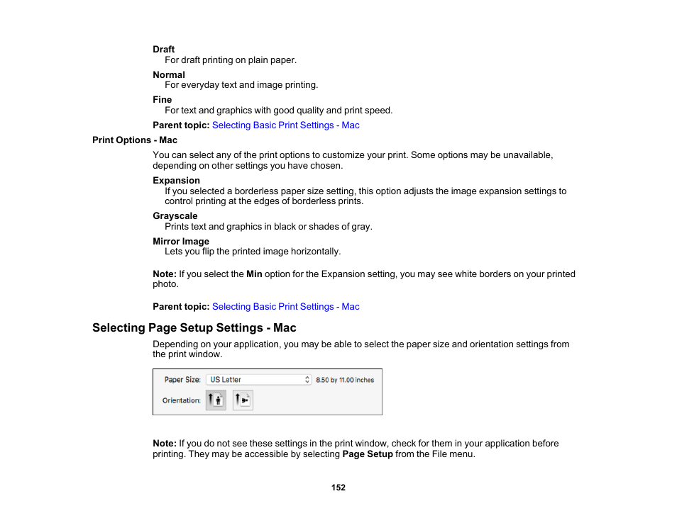 Print options - mac | Epson WorkForce Pro WF-7820 All-in-One Inkjet Printer User Manual | Page 152 / 393